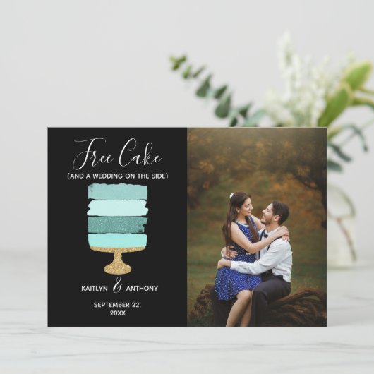 Gratis Cake Funny Modern Photo Wedding Save the Da Date (Staand voorkant)