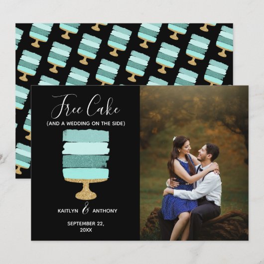 Gratis Cake Funny Modern Photo Wedding Save the Da Date (Voorkant / Achterkant)