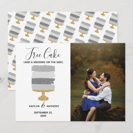 Gratis Cake Funny Modern Photo Wedding Save the Da Date (Voorkant / Achterkant)