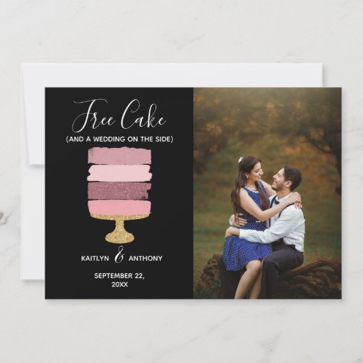 Gratis Cake Funny Modern Photo Wedding Save the Da Date (Voorkant)