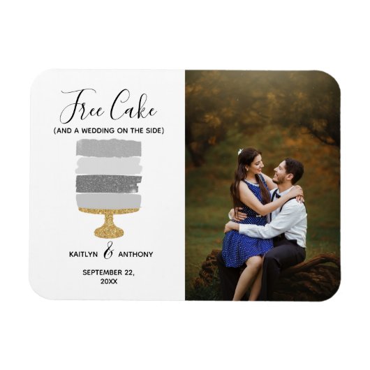 Gratis Cake Funny Modern Photo Wedding Save the Da Magneet (Horizontaal)