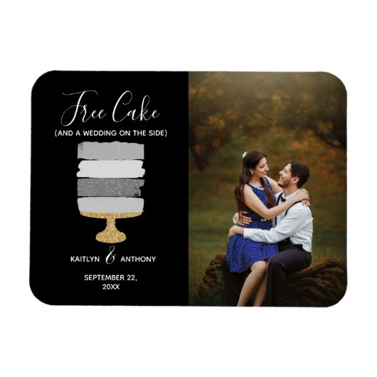 Gratis Cake Funny Modern Photo Wedding Save the Da Magneet (Horizontaal)