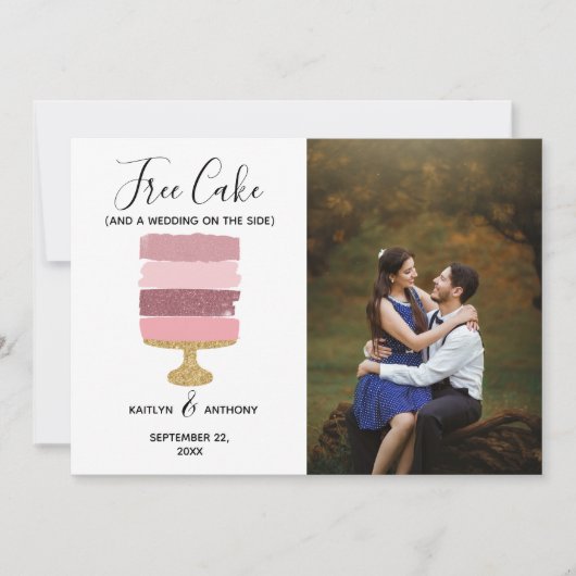Gratis Cake Funny Modern Photo Wedding Save the Da Save The Date (Voorkant)