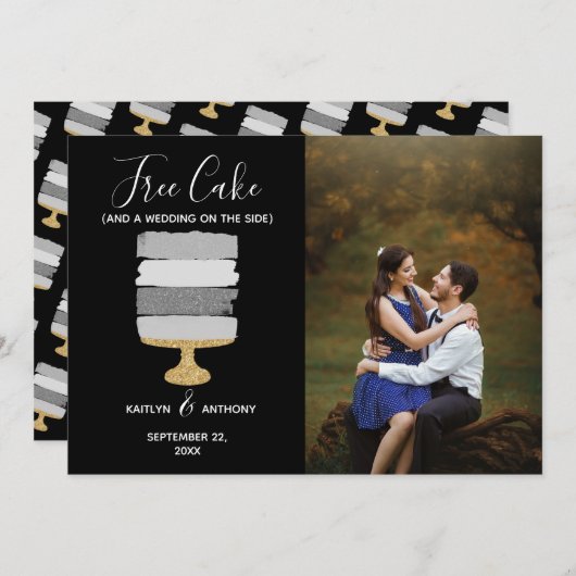 Gratis Cake Funny Modern Photo Wedding Save the Da Save The Date (Voorkant / Achterkant)