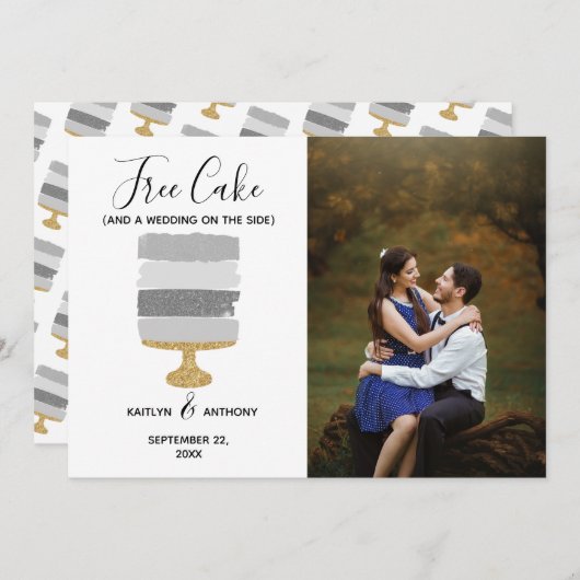 Gratis Cake Funny Modern Photo Wedding Save the Da Save The Date (Voorkant / Achterkant)