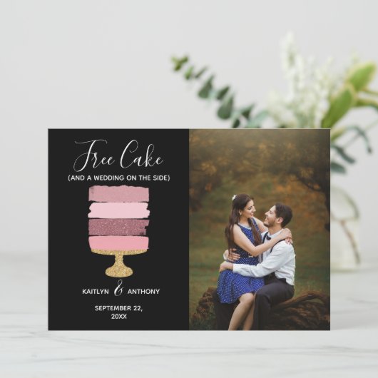 Gratis Cake Funny Modern Photo Wedding Save the Da Save The Date (Staand voorkant)