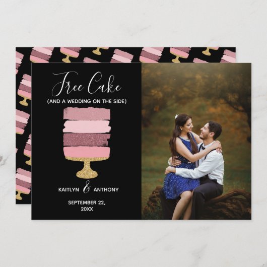 Gratis Cake Funny Modern Photo Wedding Save the Da Save The Date (Voorkant / Achterkant)