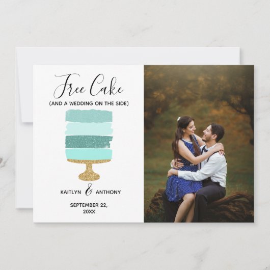 Gratis Cake Funny Modern Photo Wedding Save the Da Save The Date (Voorkant)