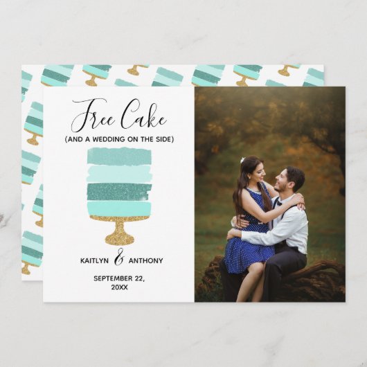 Gratis Cake Funny Modern Photo Wedding Save the Da Save The Date (Voorkant / Achterkant)