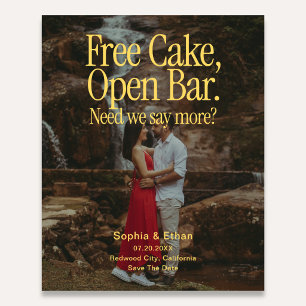 Gratis Cake Open Bar Retro Foto Save The Date Flye Flyer