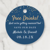 Gratis Casual Drinken opslaan Datum blauwe goudfot Bedankjes Labels (Achterkant)