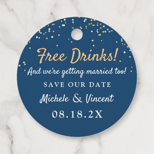 Gratis Casual Drinken opslaan Datum blauwe goudfot Bedankjes Labels (Achterkant)