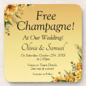 Gratis champagne goudgele bloemen kurk rug bier onderzetter (Voorkant)