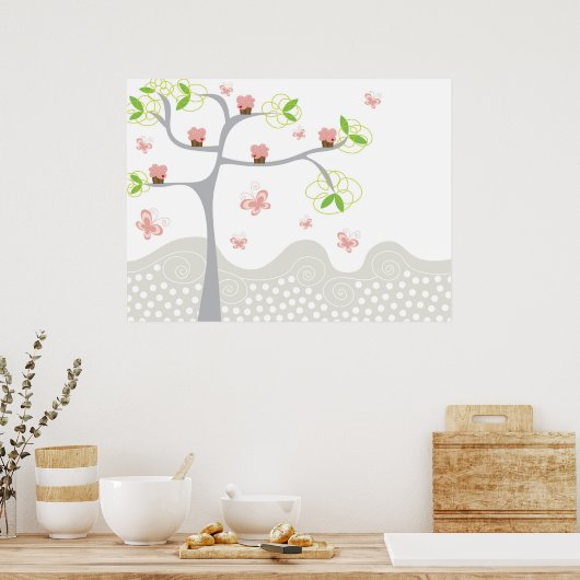 Gratis Cupcakes Boom Vlinders Verjaardag Poster (Keuken)