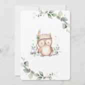 Gratis Cute Uil Rustieke Groene Bladrijke Verjaard Kaart (Achterkant)