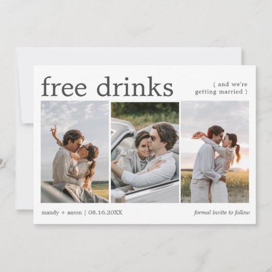 Gratis Drank Drie Verlovingsfoto's Trouwen Save The Date (Voorkant)