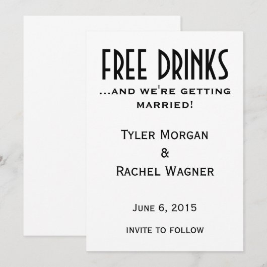 "Gratis drankjes" bewaar de datum Save The Date (Voorkant / Achterkant)