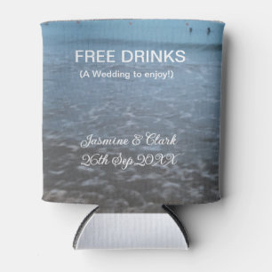 Gratis drankjes bewaar de datum strand bruiloft vo blikjeskoeler