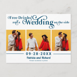 Gratis drankjes Casual bruiloft Save The Date 3 fo Briefkaart