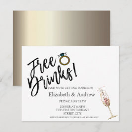 Gratis drankjes, champagneglas bruiloft kaart