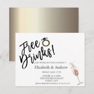 Gratis drankjes, champagneglas bruiloft kaart
