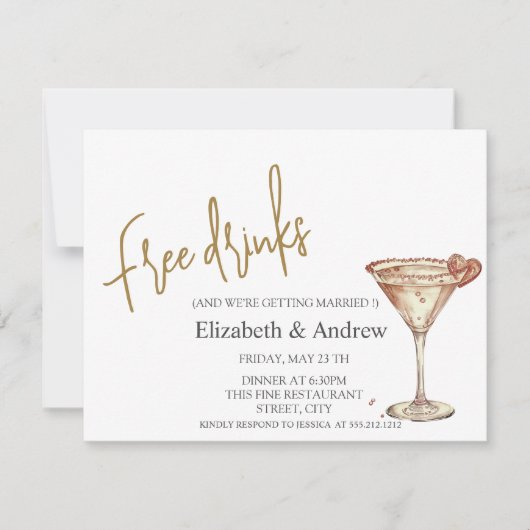 Gratis drankjes, Chic champagneglas hart Kaart (Voorkant)