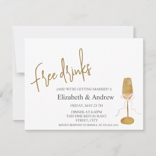 Gratis drankjes, Chic champagneglas  Kaart (Voorkant)