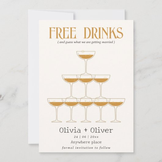 Gratis drankjes cocktail foto bruiloft save the date (Voorkant)