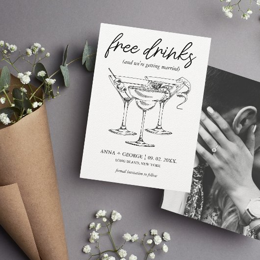 Gratis drankjes Cocktail foto Grappige bruiloft Save The Date