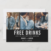 Gratis drankjes Drie foto Trouwen Bewaar de datum Save The Date (Voorkant)