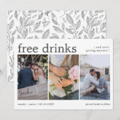 Gratis Drankjes Drie Foto's Verbintenis Huwelijk Save The Date (Voorkant / Achterkant)