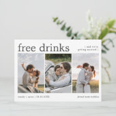 Gratis Drankjes Drie Verloving Foto Huwelijk Save The Date (Staand voorkant)