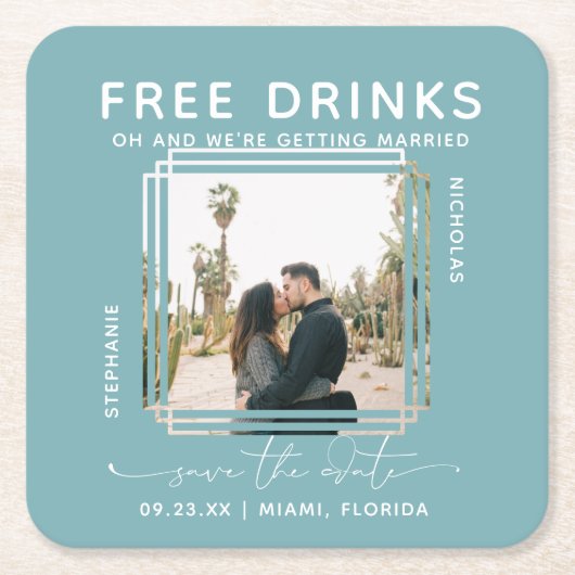 Gratis drankjes | Foto Save the Date Kartonnen Onderzetters (Voorkant)