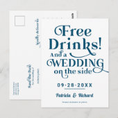 Gratis drankjes grappige informele bruiloft bewaar briefkaart (Voorkant / Achterkant)