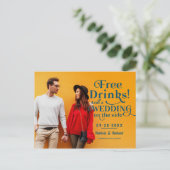 Gratis drankjes grappige informele bruiloft Save T Briefkaart (Staand voorkant)
