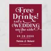 Gratis drankjes grappige informele bruiloft Save T Briefkaart (Voorkant)