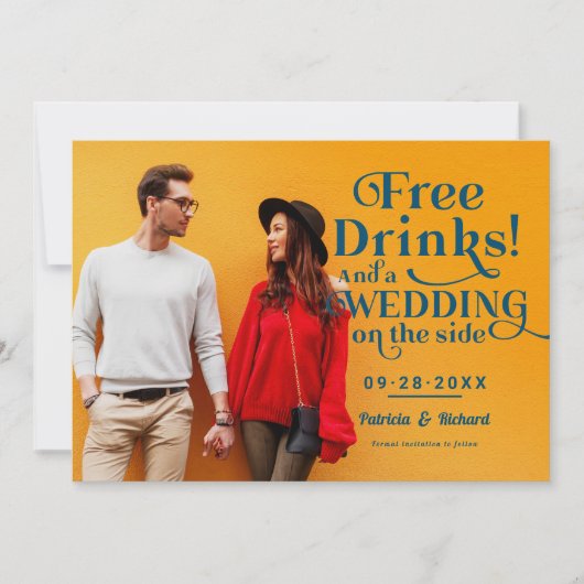 Gratis drankjes grappige informele bruiloft Save T Kaart (Voorkant)