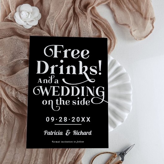 Gratis drankjes grappige informele trouwdatum save kaart