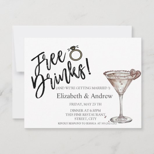 Gratis drankjes, Martini Glas Hart Trouwfeest Kaart (Voorkant)