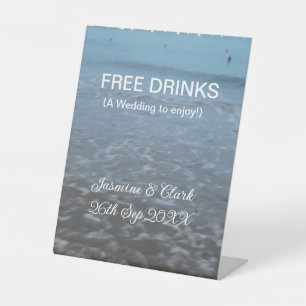 Gratis drankjes save the date strand bruiloft naam reclamebord met voetstuk