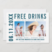 Gratis drankjes Twee foto's Strand bruiloft Save t Aankondiging (Voorkant)