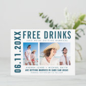 Gratis drankjes Twee foto's Strand bruiloft Save t Aankondiging (Staand voorkant)