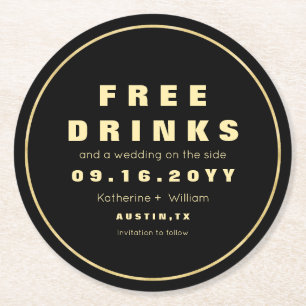 Gratis drankjes unieke trouwdatum save the date ronde kartonnen onderzetter