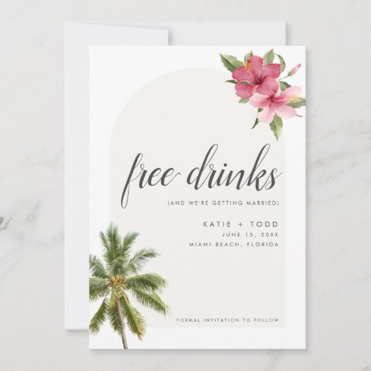 Gratis Drink Beach Destination Wedding Photo Save The Date (Voorkant)