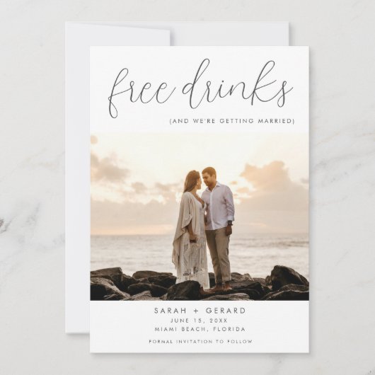 Gratis Drink Beach Destination Wedding Photo Save The Date (Voorkant)