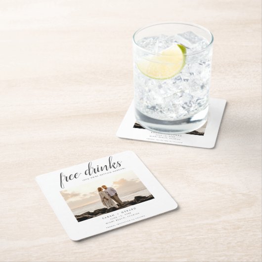 Gratis Drink Beach Wedding Photo Save the Date Kartonnen Onderzetters (Insitu)