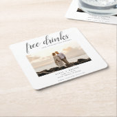 Gratis Drink Beach Wedding Photo Save the Date Kartonnen Onderzetters (Schuin)