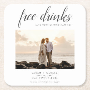 Gratis Drink Beach Wedding Photo Save the Date Kartonnen Onderzetters