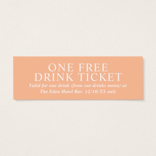 Gratis drink bruiloft voucher perzik bloesem mini visitekaartjes (Achterkant)
