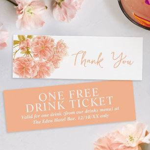 Gratis drink bruiloft voucher perzik bloesem mini visitekaartjes